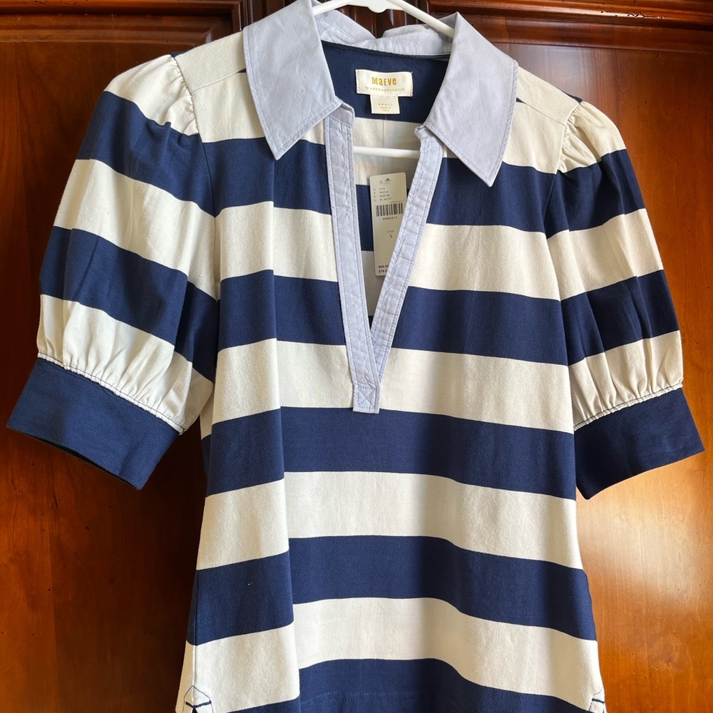 Maeve by Anthropologie Striped Blouse with Puff Sleeves